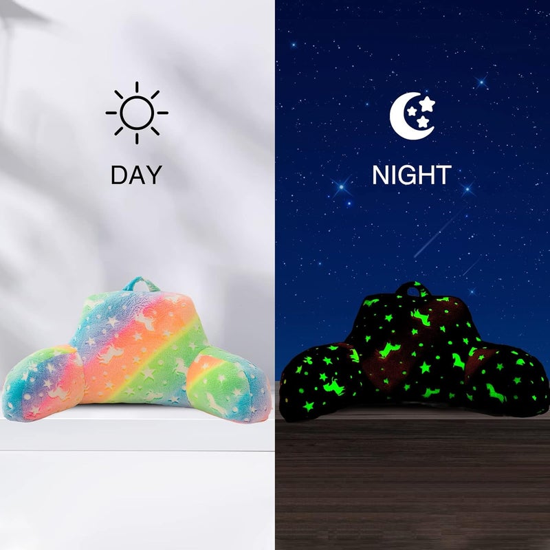 Aimuan Reading Pillow Glow in The Dark Bed Rest Wedge Kids Glow Backrest Pillow Dinosaur Print with Arms Back Support for Sitting Up in Bed Cushion, Pink-Yellow - Image 3